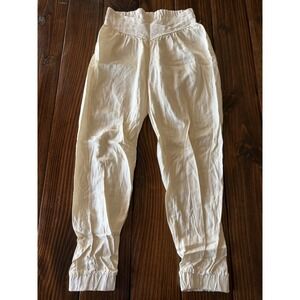 Ban Jara Pants Womens Med Off White Linen Blend Gauze Cuffed Ankle  Pockets